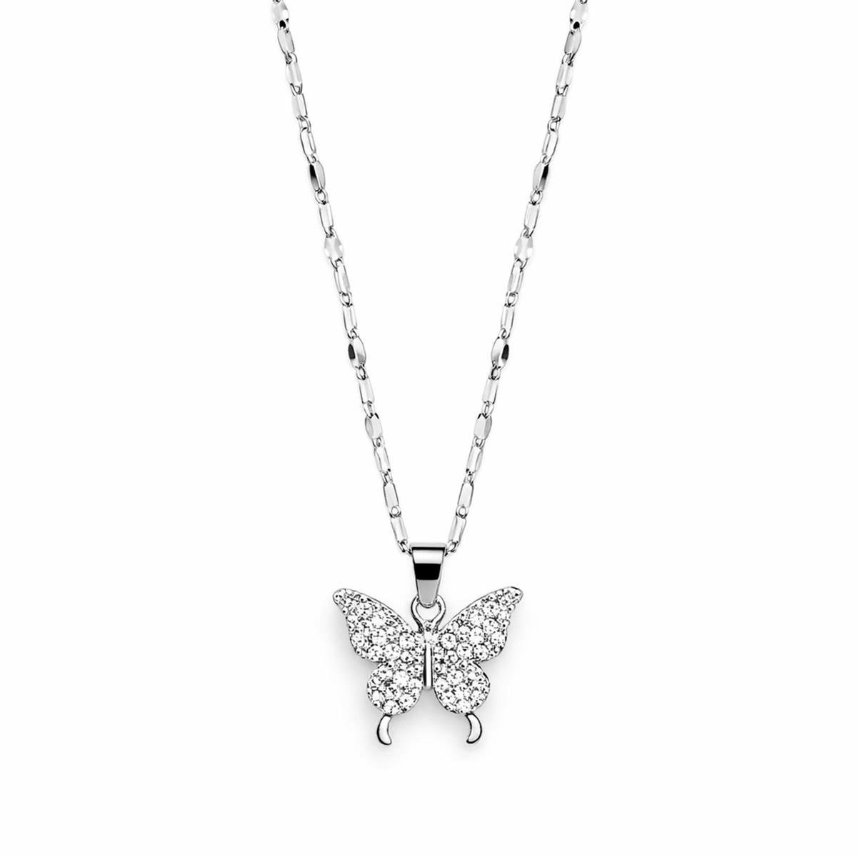 Colar de Borboleta Cravejado 45cm Aço Inox