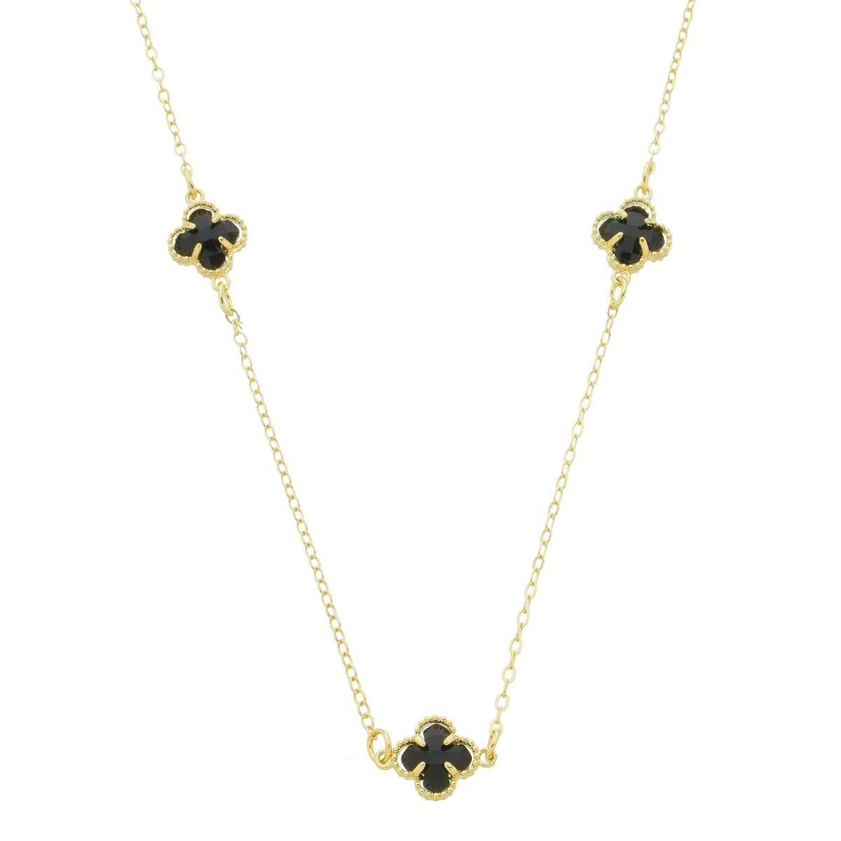 COLAR BANHADO A OURO COM TREVOS DE ZIRCÔNIA 50CM