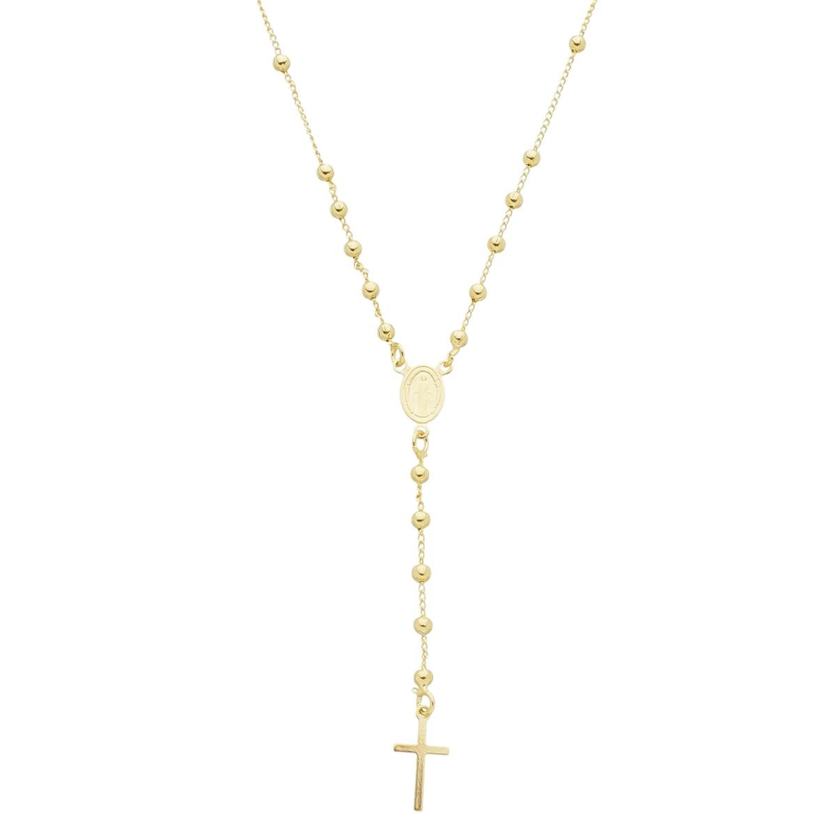 COLAR BANHADO A OURO TERÇO COM BOLINHAS 50CM