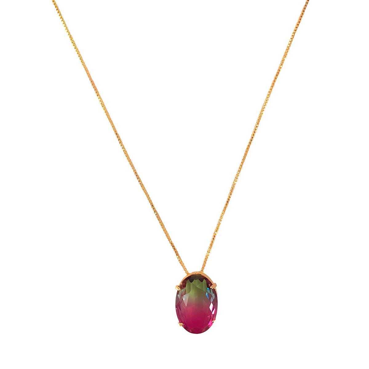COLAR BANHADO A OURO VENEZIANA COM PEDRA OVAL 45CM