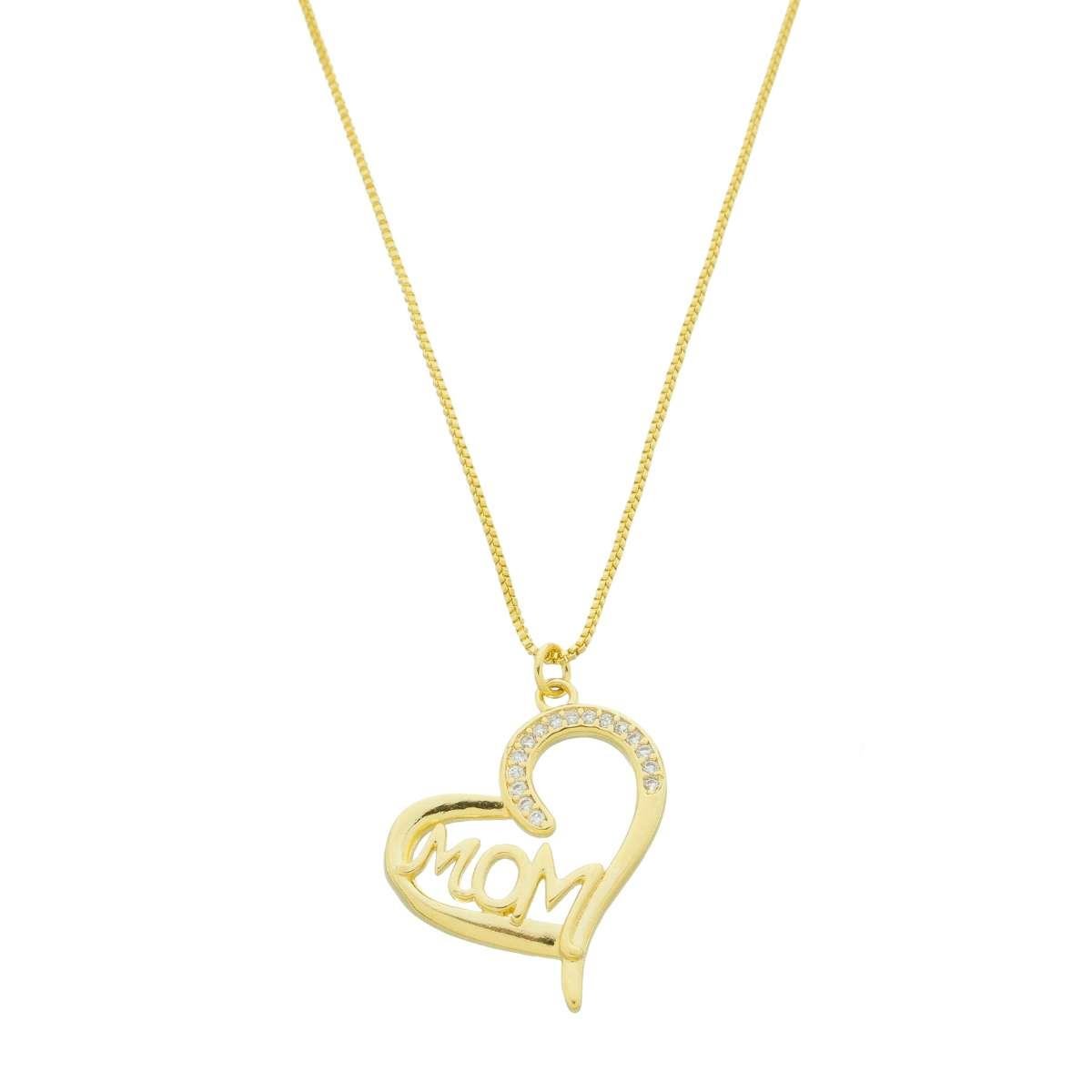 COLAR BANHADO A OURO VENEZIANA CORAÇÃO MOM 45CM
