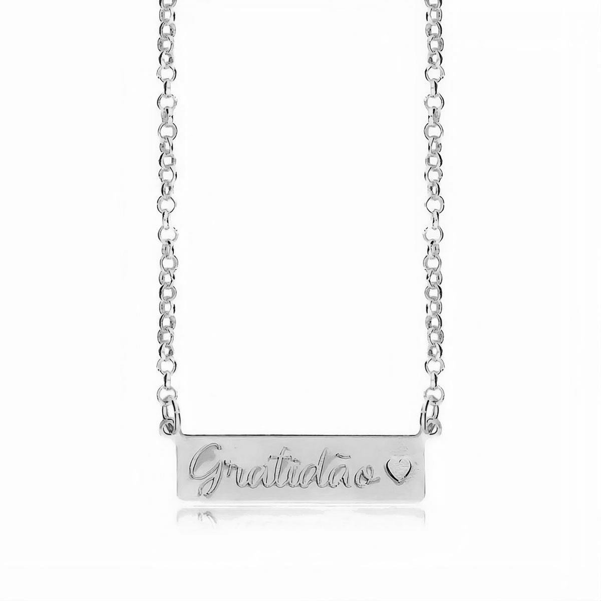 COLAR BANHADO A PRATA PLACA GRATIDÃO 50CM