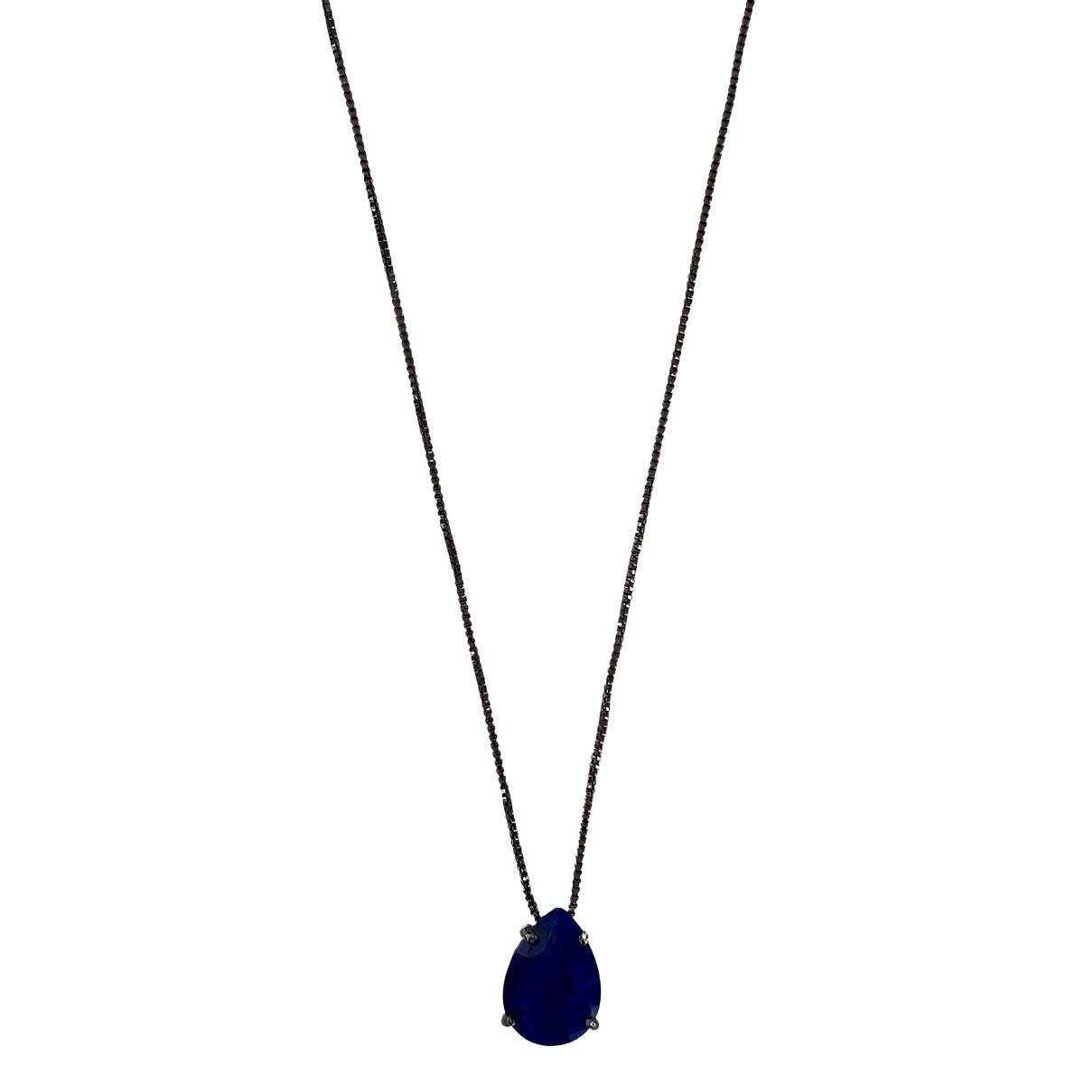 COLAR BANHADO A RÓDIO NEGRO VENEZIANA COM PEDRA DE GOTA MÉDIA RISCADINHA 45CM