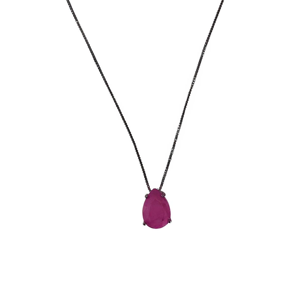 COLAR BANHADO A RÓDIO NEGRO VENEZIANA COM PEDRA DE GOTA MÉDIA RISCADINHA 45CM