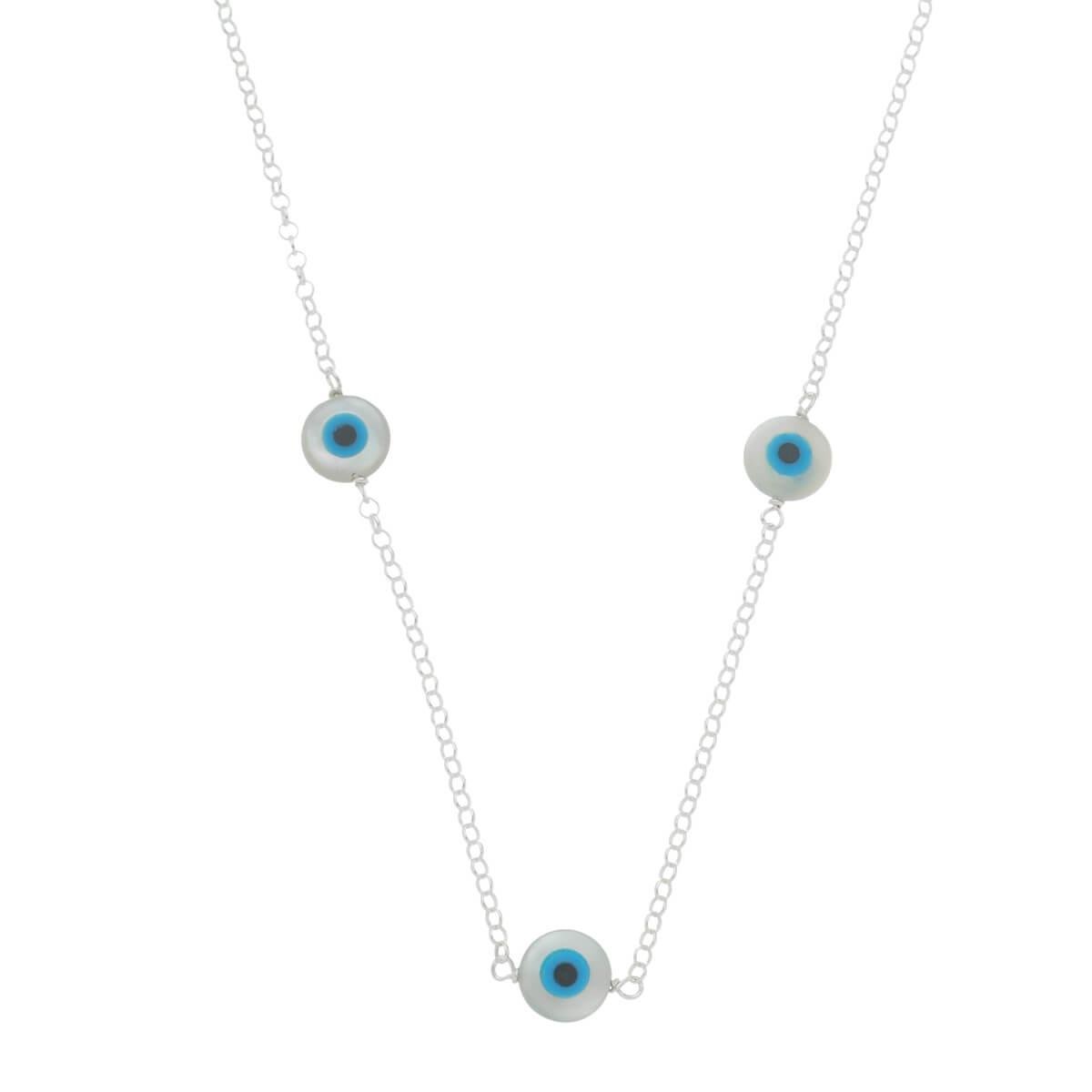 Colar de Prata 925 3 Olhos Gregos em Madrepérola 45cm