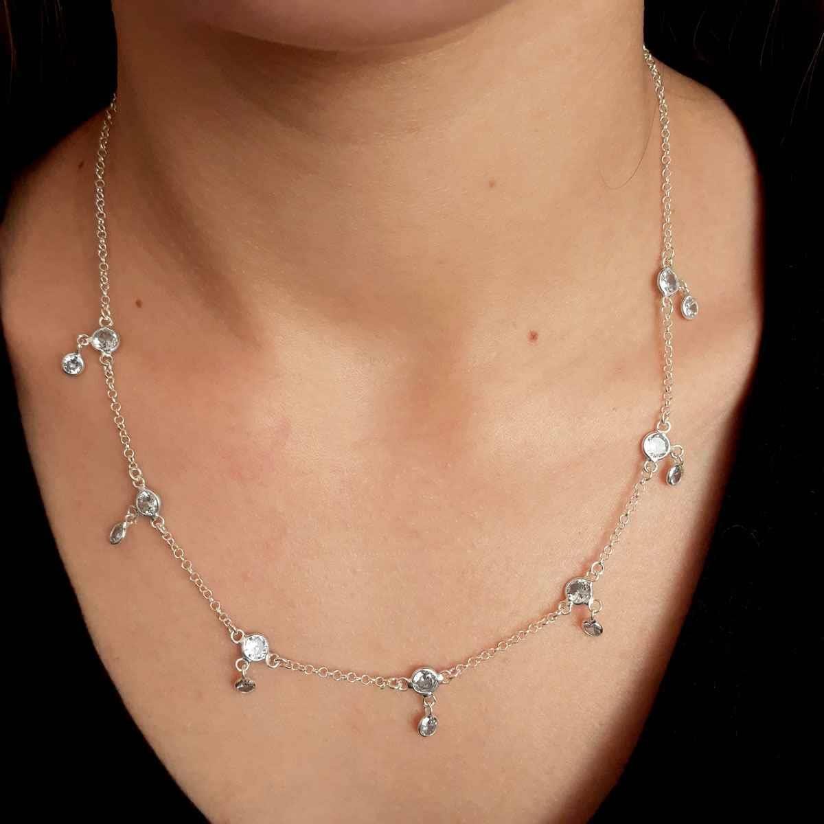 COLAR DE PRATA 925 CHOKER COM ZIRCÔNIA TRANSPARENTE 45CM