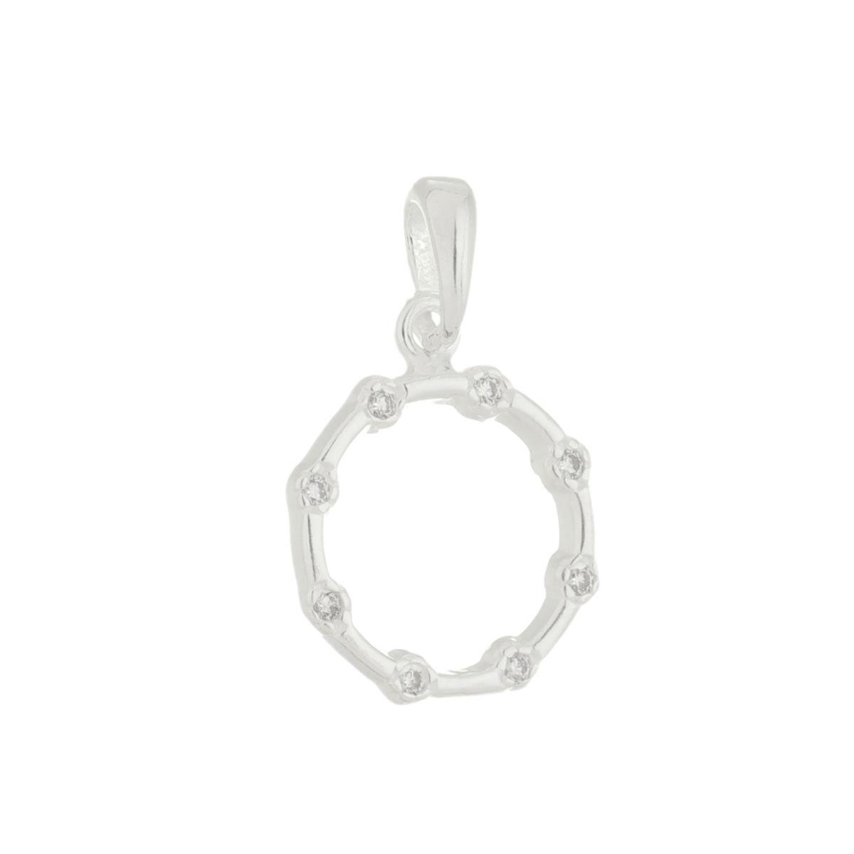 Colar de Prata 925 Pingente Círculo com Zircônias