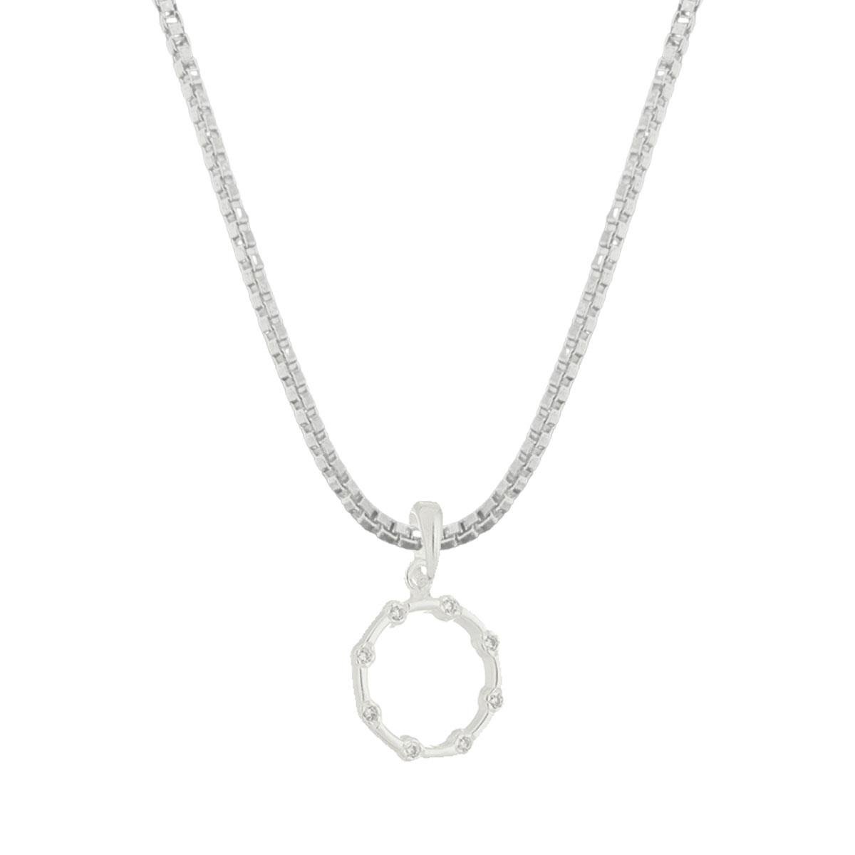 Colar de Prata 925 Pingente Círculo com Zircônias
