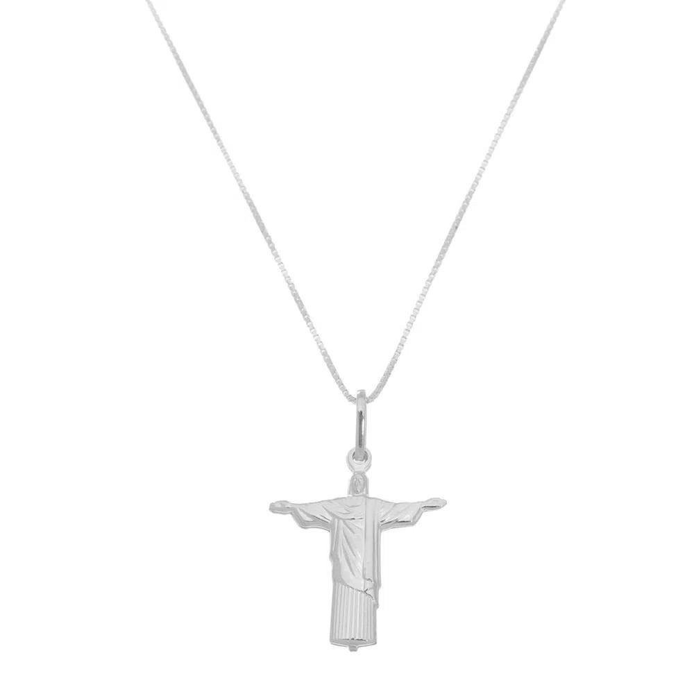COLAR DE PRATA 925 COM PINGENTE CRISTO REDENTOR PEQUENO