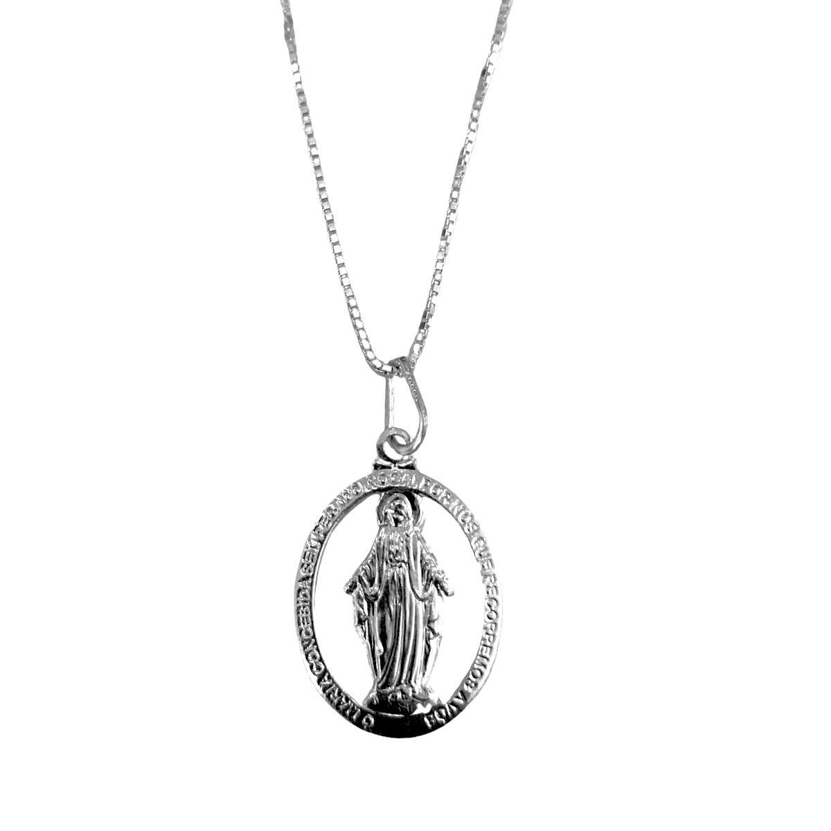 COLAR DE PRATA 925 COM PINGENTE DE NOSSA SENHORA