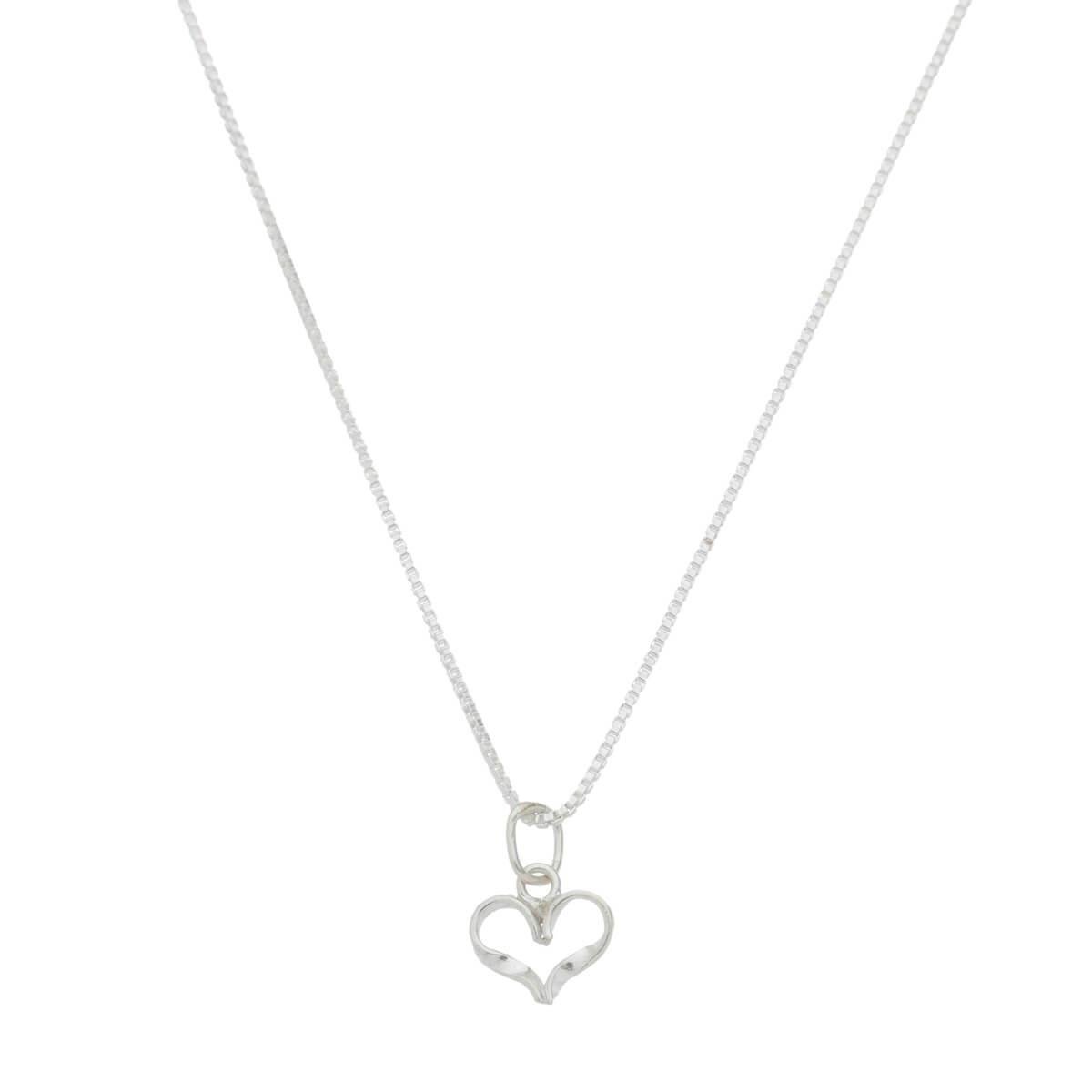 Colar Coração Vazado 45cm de Prata 925