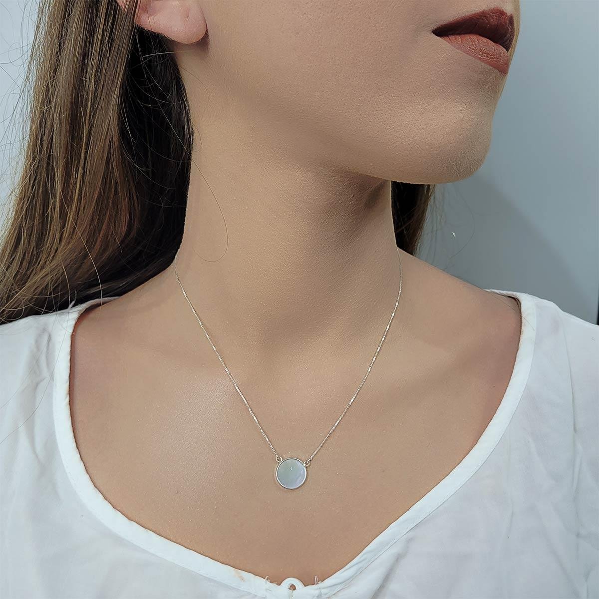 Colar de Prata 925 Madrepérola Redonda