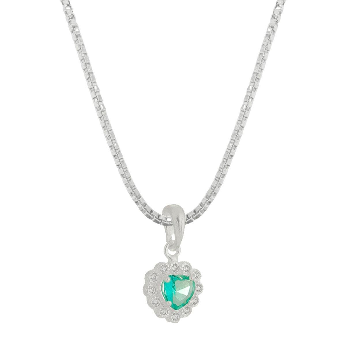 Colar de Prata 925 Pingente Coração Contornado Com Micro Zircônia.