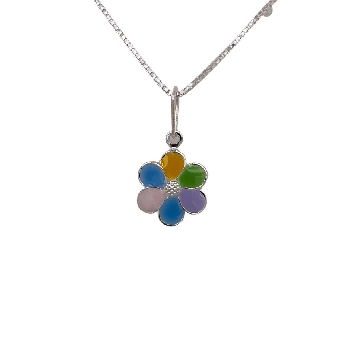 Colar com Flor Colorida de Prata 925 - prata 925