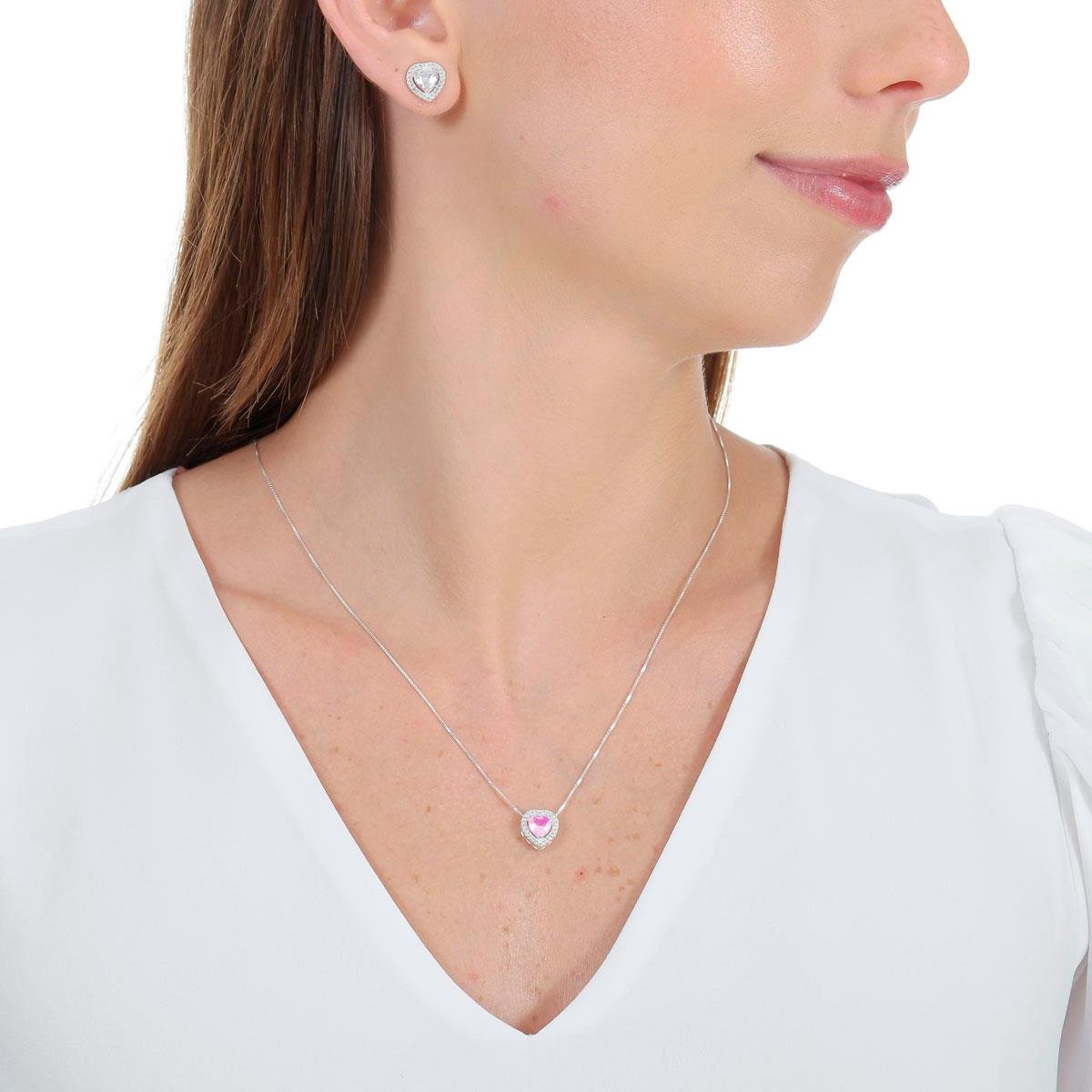 COLAR DE PRATA CORAÇÃO CRAVEJADO COM MICRO ZIRCÔNIAS