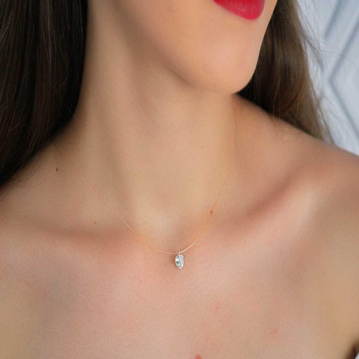 COLAR DE PRATA FIO DE NYLON PINGENTE DE CORAÇAÕ