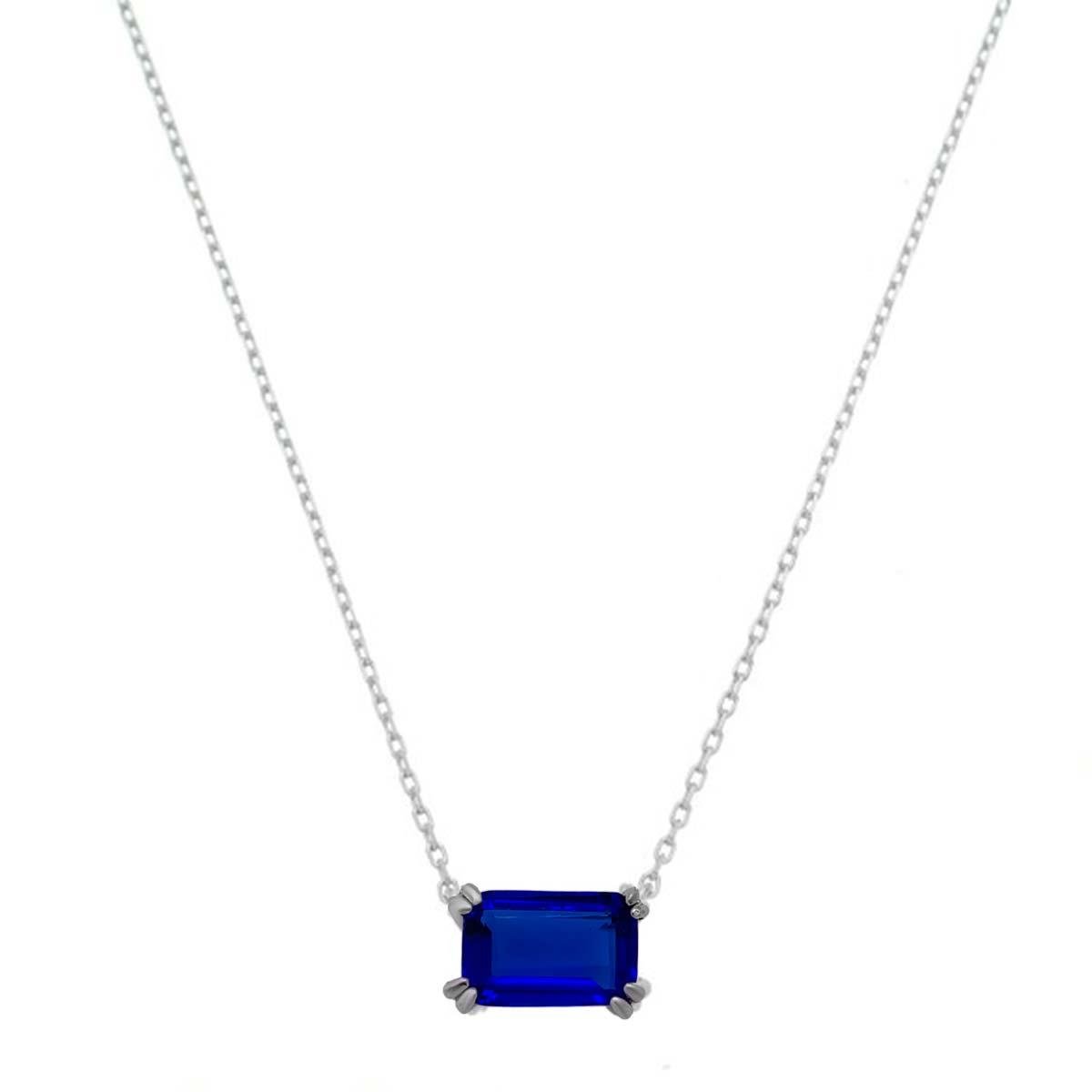 Colar De Prata Pedra Retangular 40cm