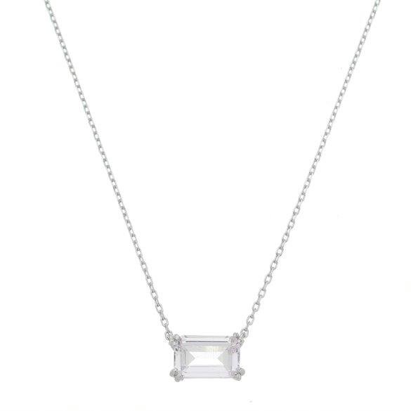 Colar De Prata Pedra Retangular 40cm