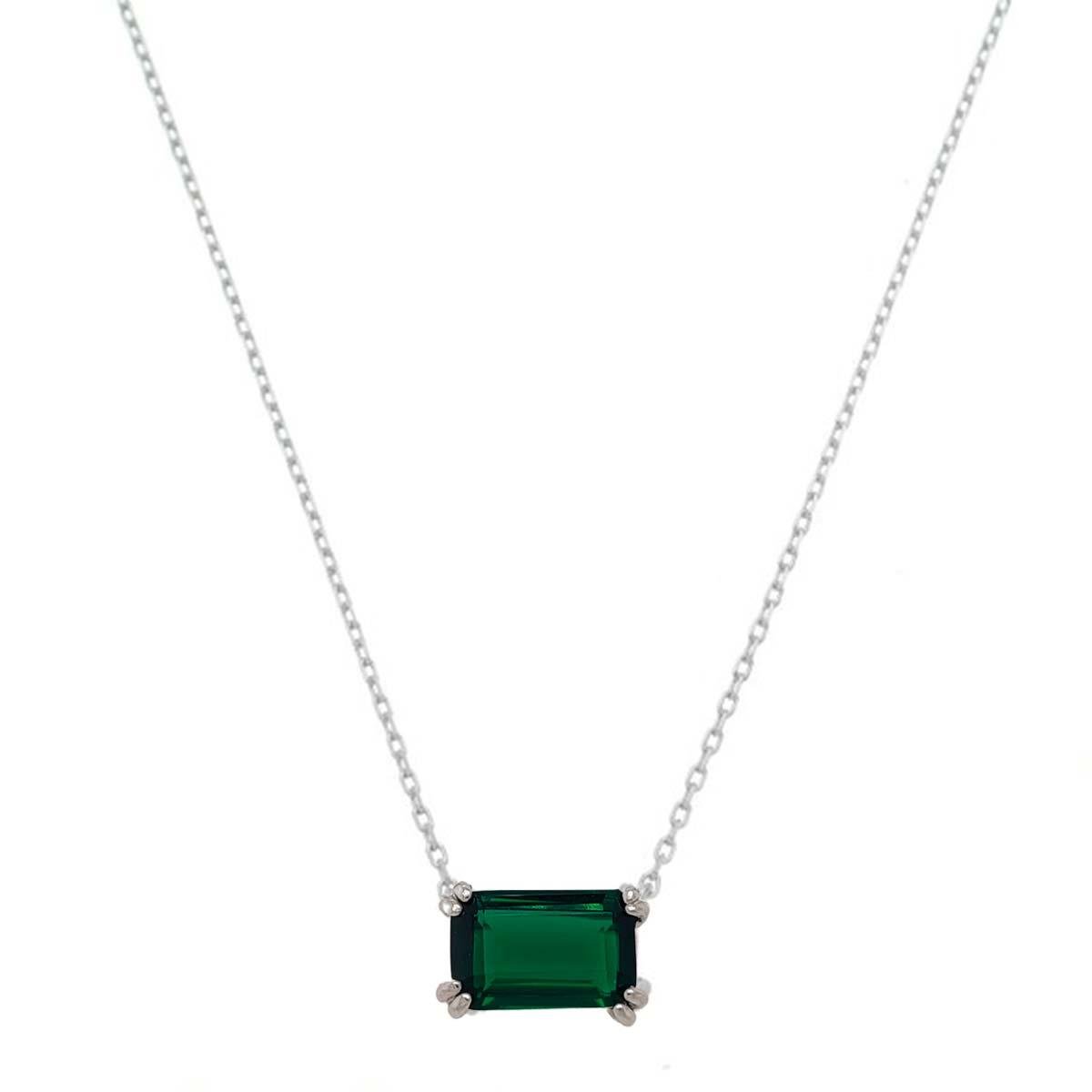 Colar De Prata Pedra Retangular 40cm