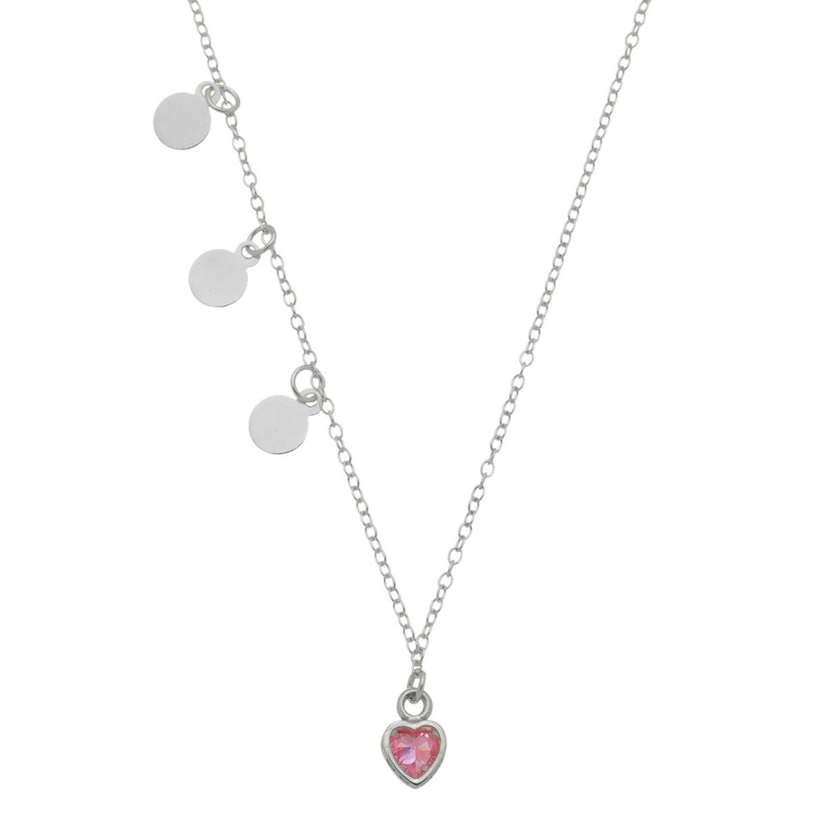 Colar Plaquinhas e Coração 40cm de Prata 925