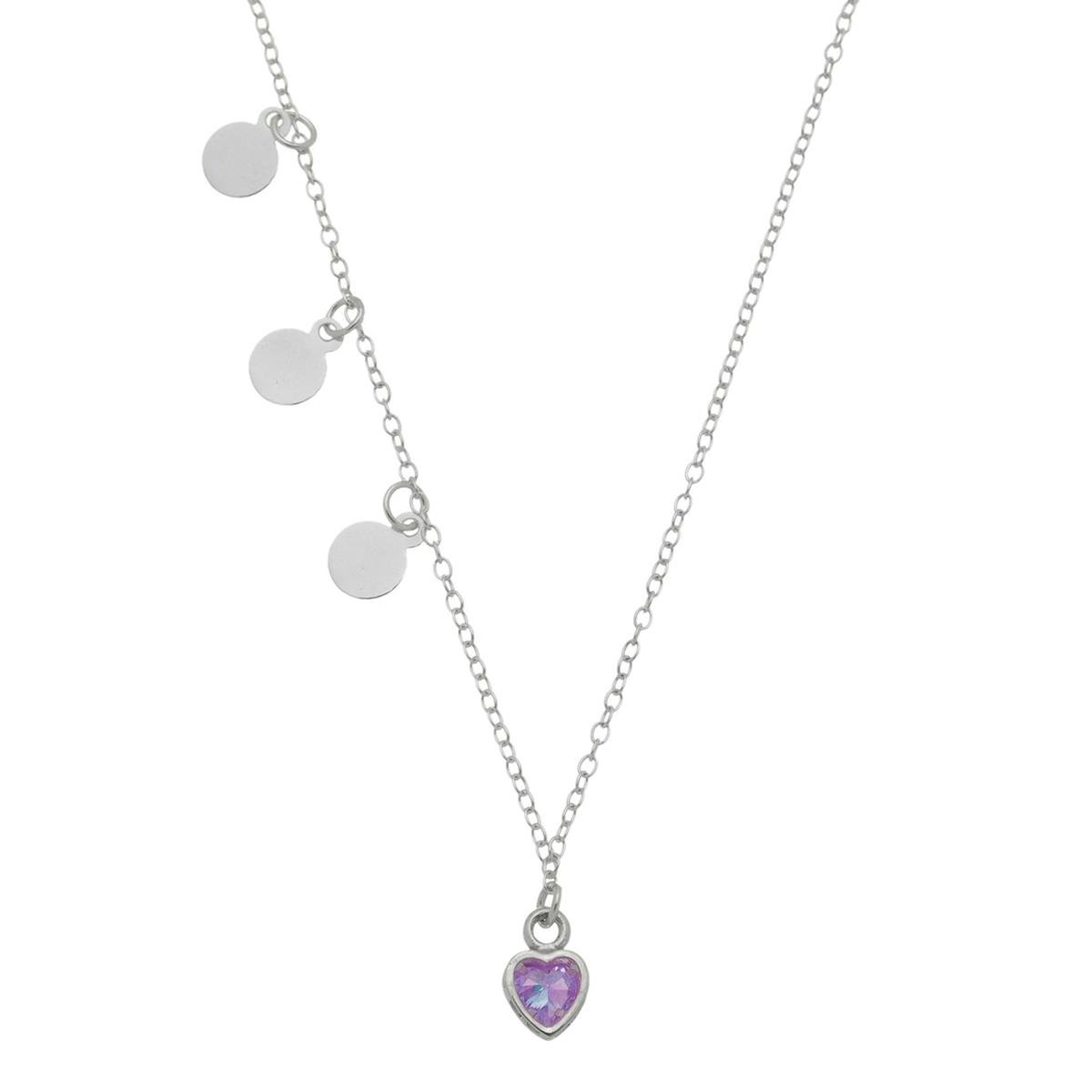 Colar Plaquinhas e Coração 40cm de Prata 925