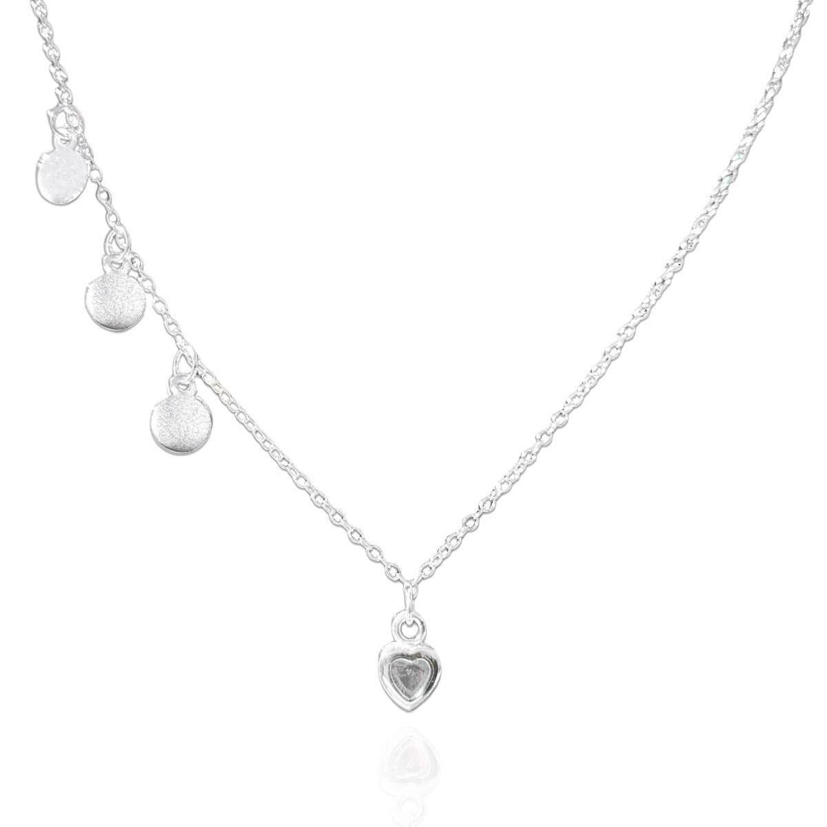 Colar Plaquinhas e Coração 40cm de Prata 925