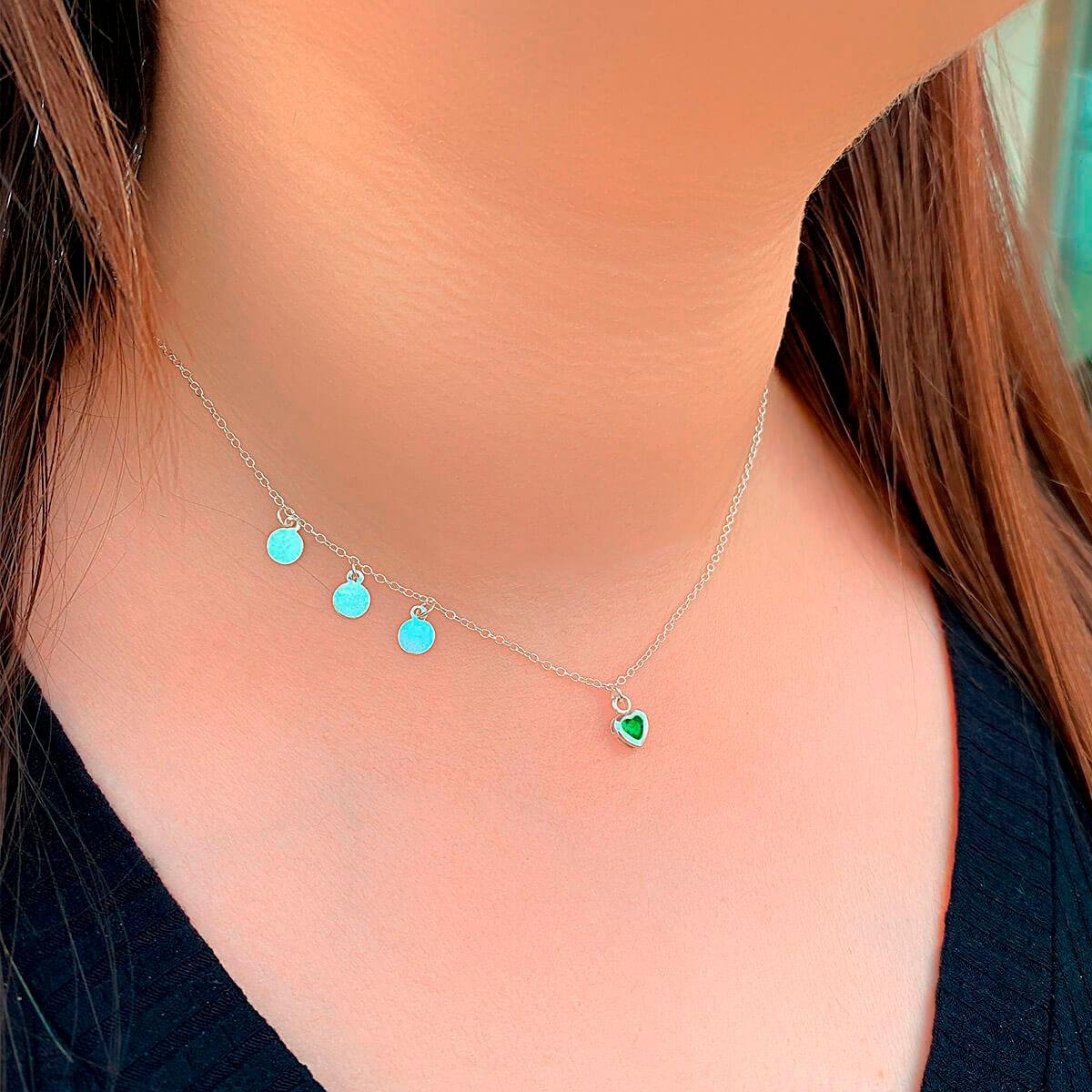 Colar Plaquinhas e Coração 40cm de Prata 925