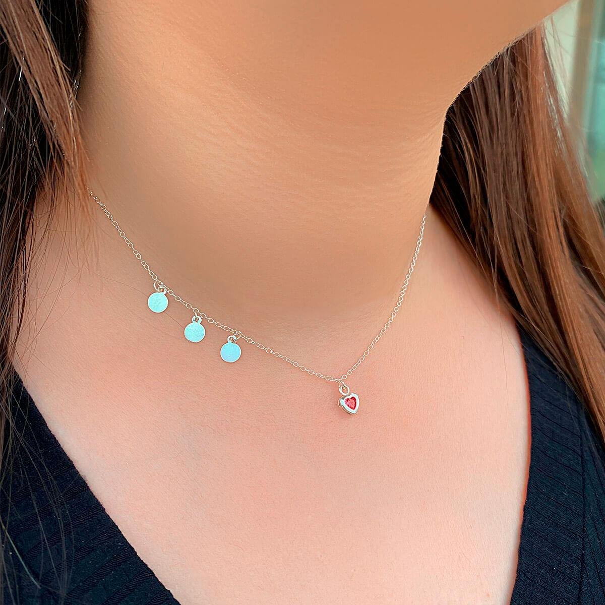 Colar Plaquinhas e Coração 40cm de Prata 925