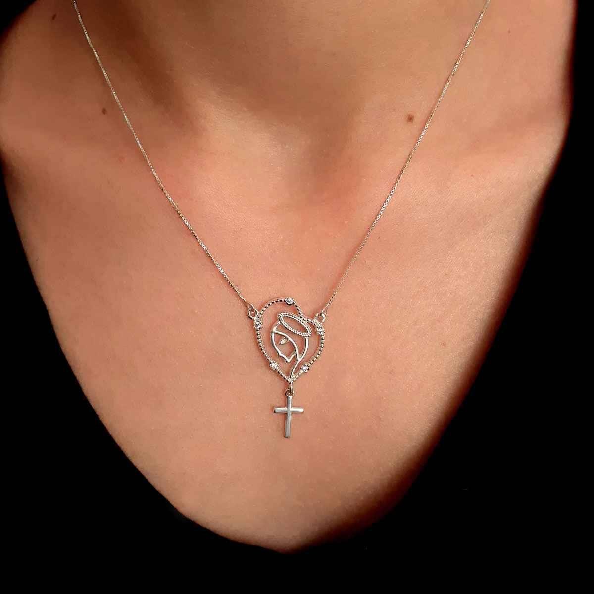 Colar De Prata Terço Nossa Senhora