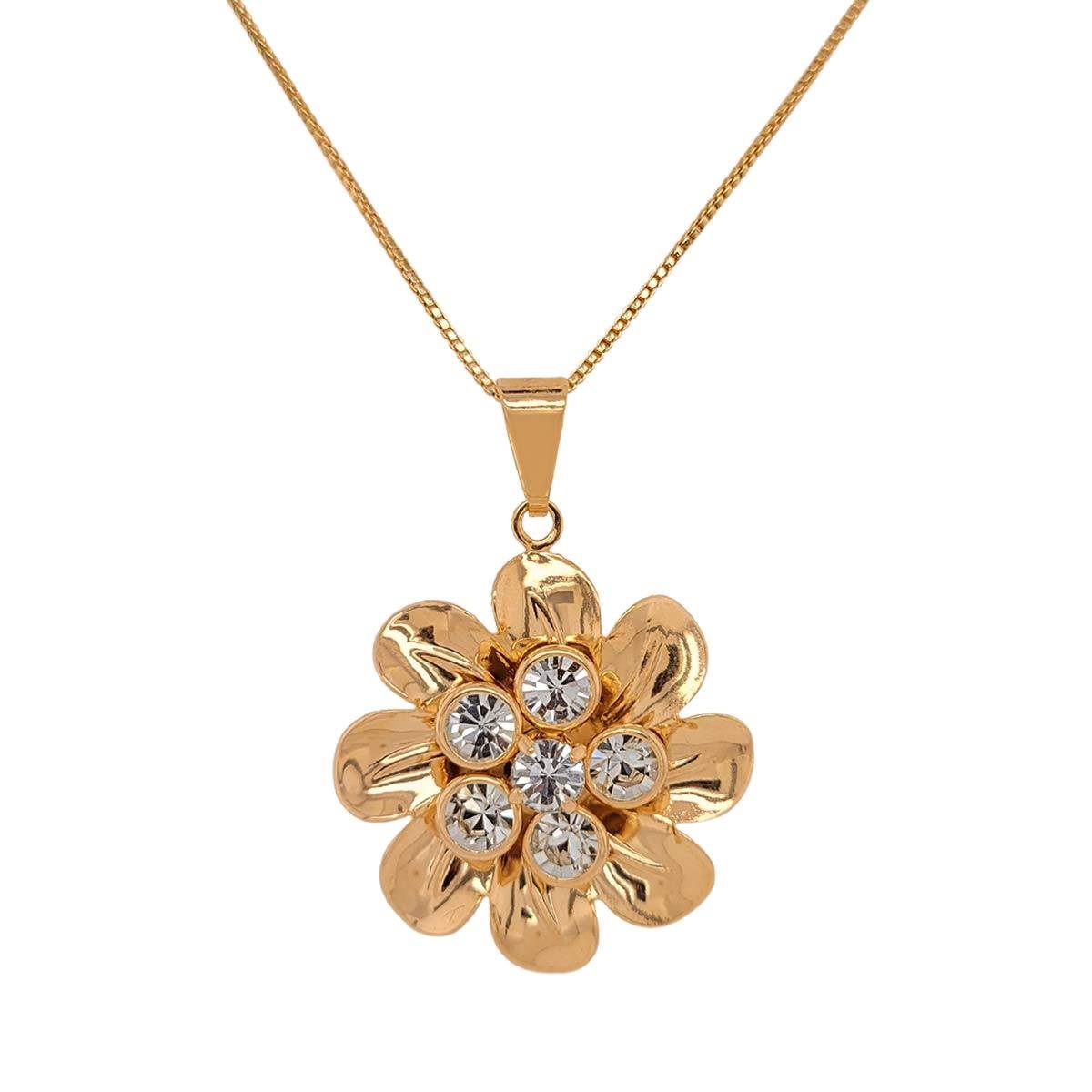 COLAR E PINGENTE DE FLOR COM PETALAS VAZADAS 45CM FOLHEADO A OURO