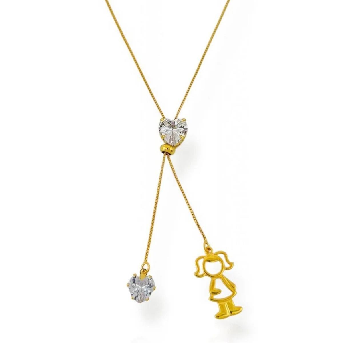 COLAR GRAVATINHA MENINA COM CORAÇÕES CRISTAL BANHADO A OURO