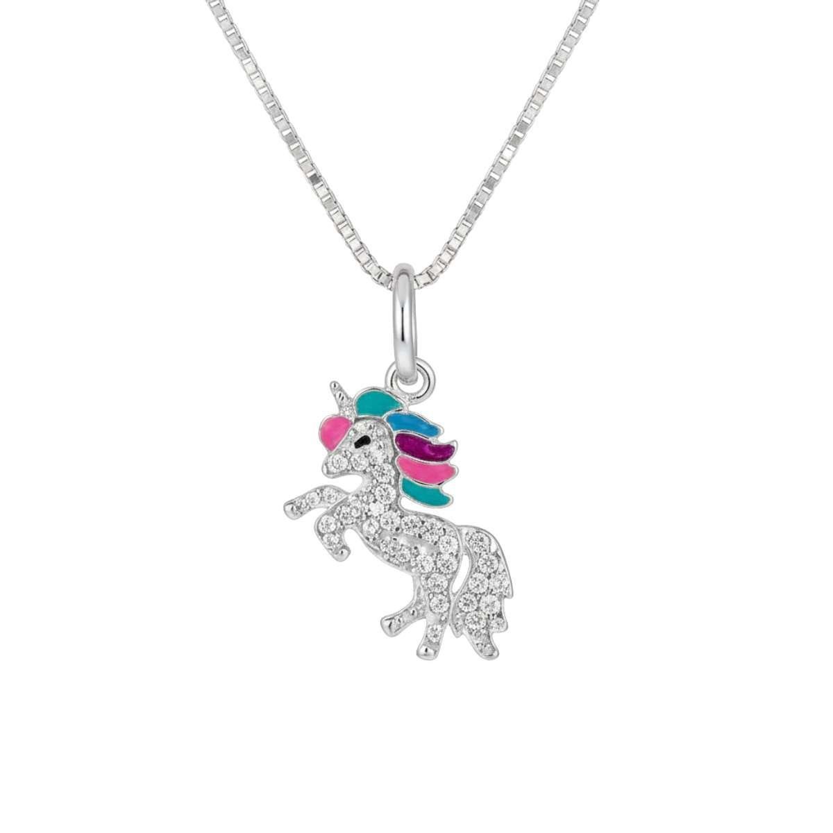 Colar Unicornio Pequeno com Zircônias Prata 925