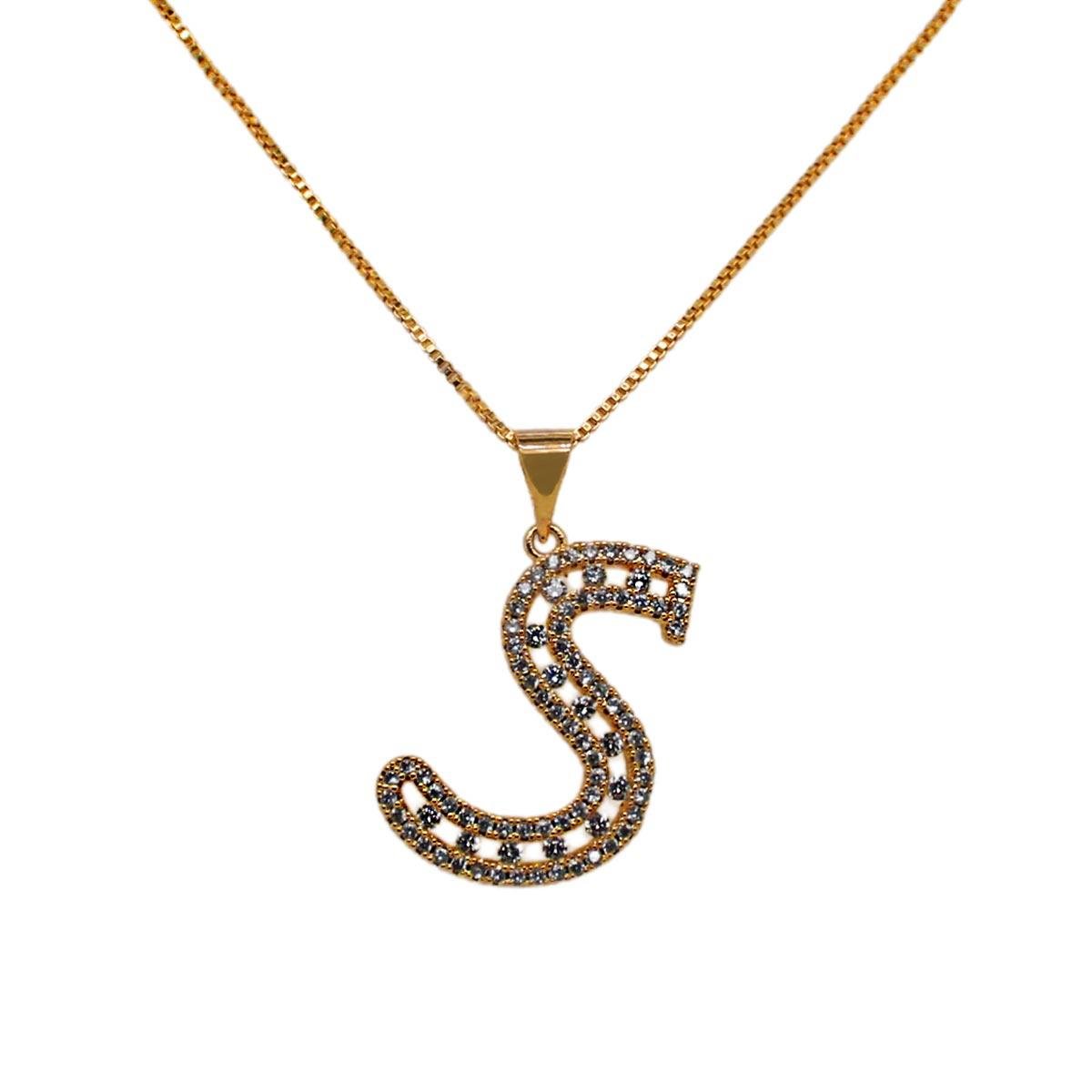 Colar Com Letra Cravejada De Zircônia Folheado A Ouro