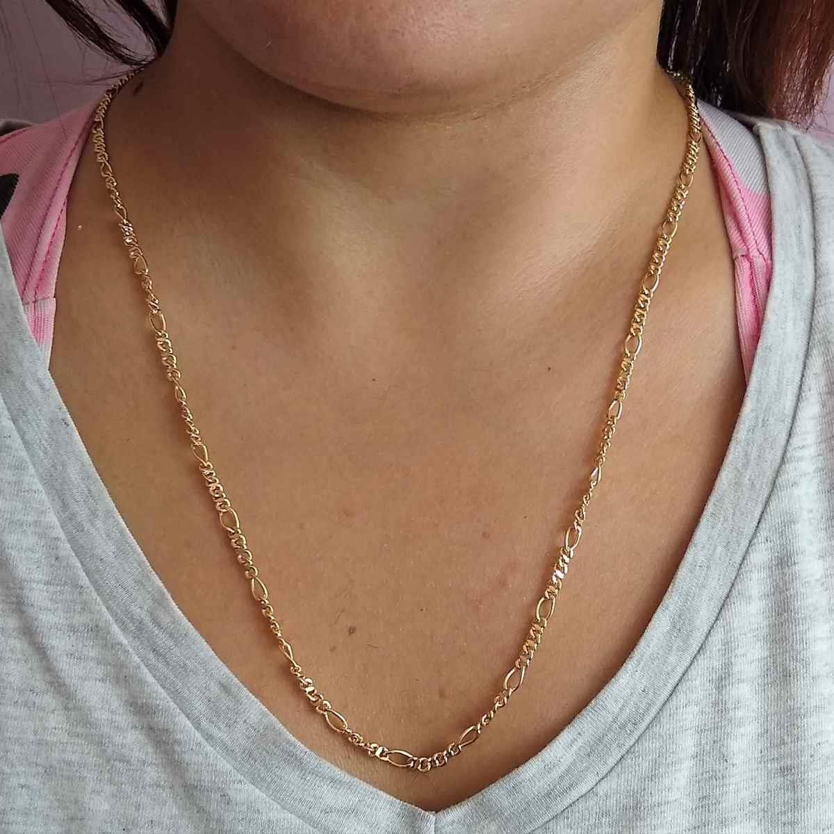 Corrente Oitinho Diamantada Alternada 3x1 Folheado a Ouro