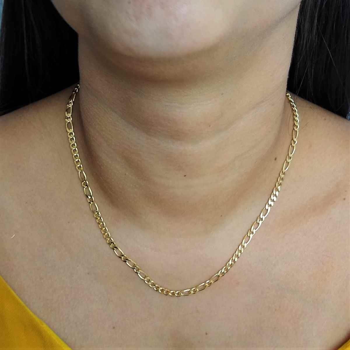 Corrente Alternada 7x3x2 Diamantada Folheado a Ouro