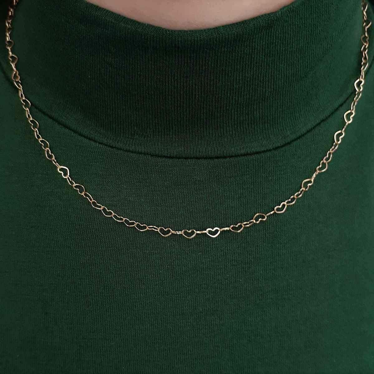 Gargantilha Elo de Coração Vazado 45cm Folheado a Ouro.