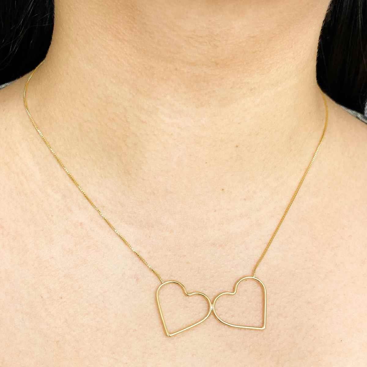 Corrente Veneziana com Coração Duplo Folheado a Ouro