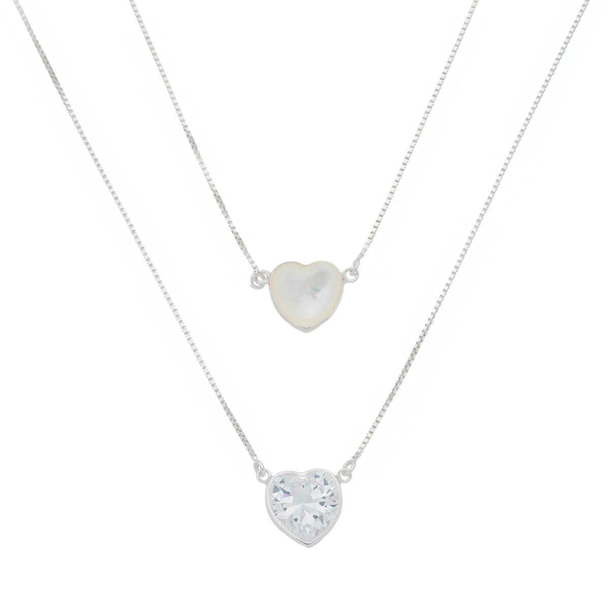 Escapulário de Prata Dupla face Dois Corações