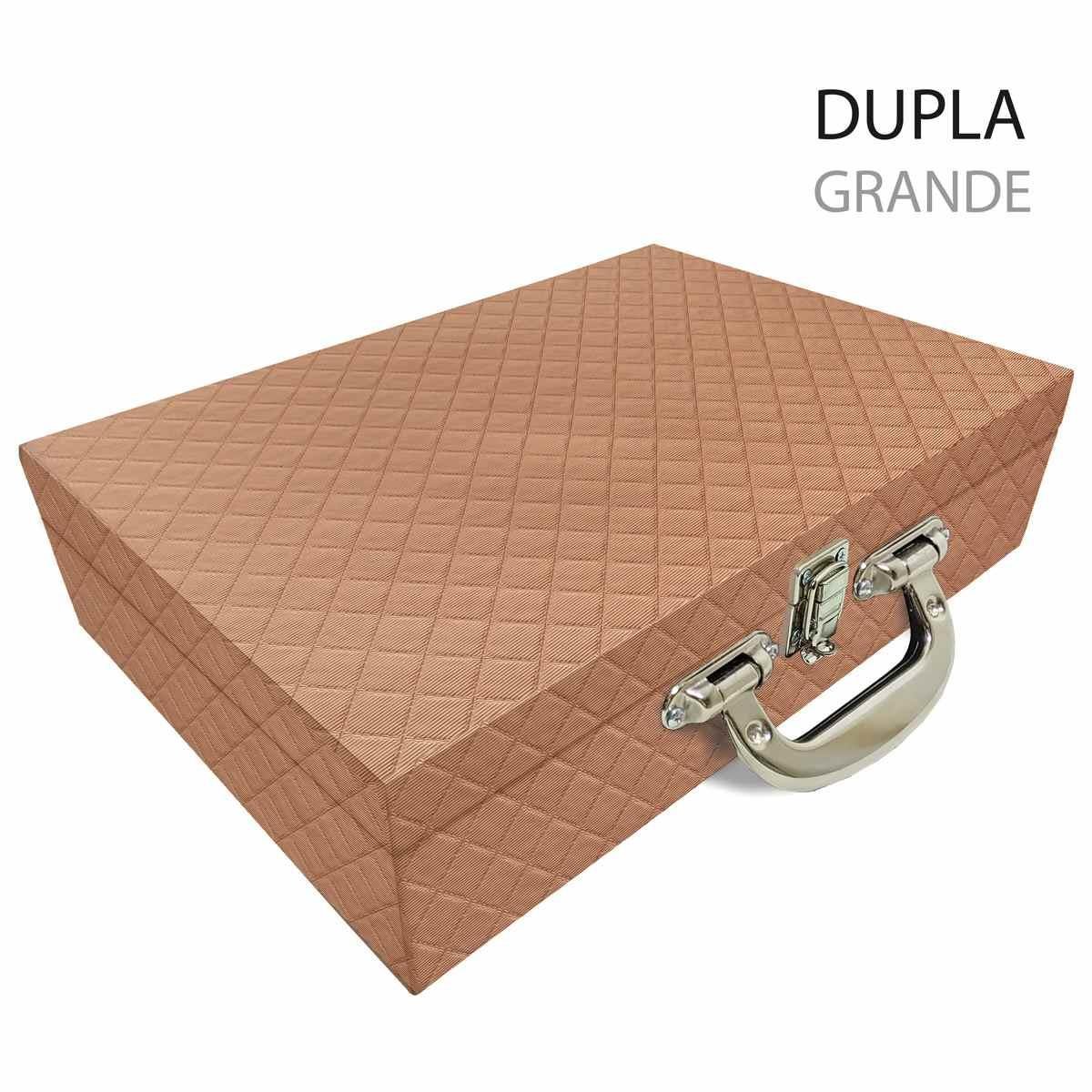 Estojo Maleta Porta Jóias Dupla Grande Dijon Cobre Metalizado Com Alça Cromada e Espelho - Sob Encomenda