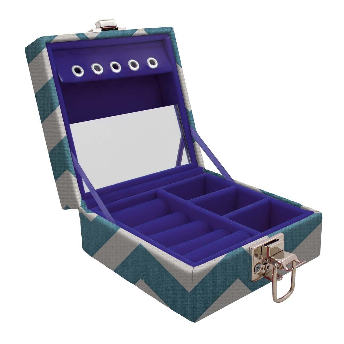 Estojo Maleta Porta Jóias Para Viagem Mini Chevron Tiffany
