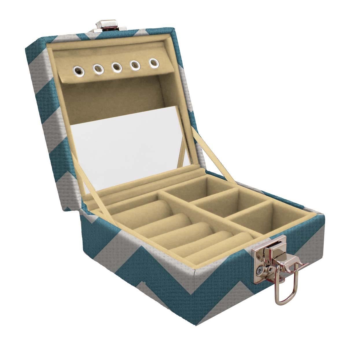 Estojo Maleta Porta Jóias Para Viagem Mini Chevron Tiffany
