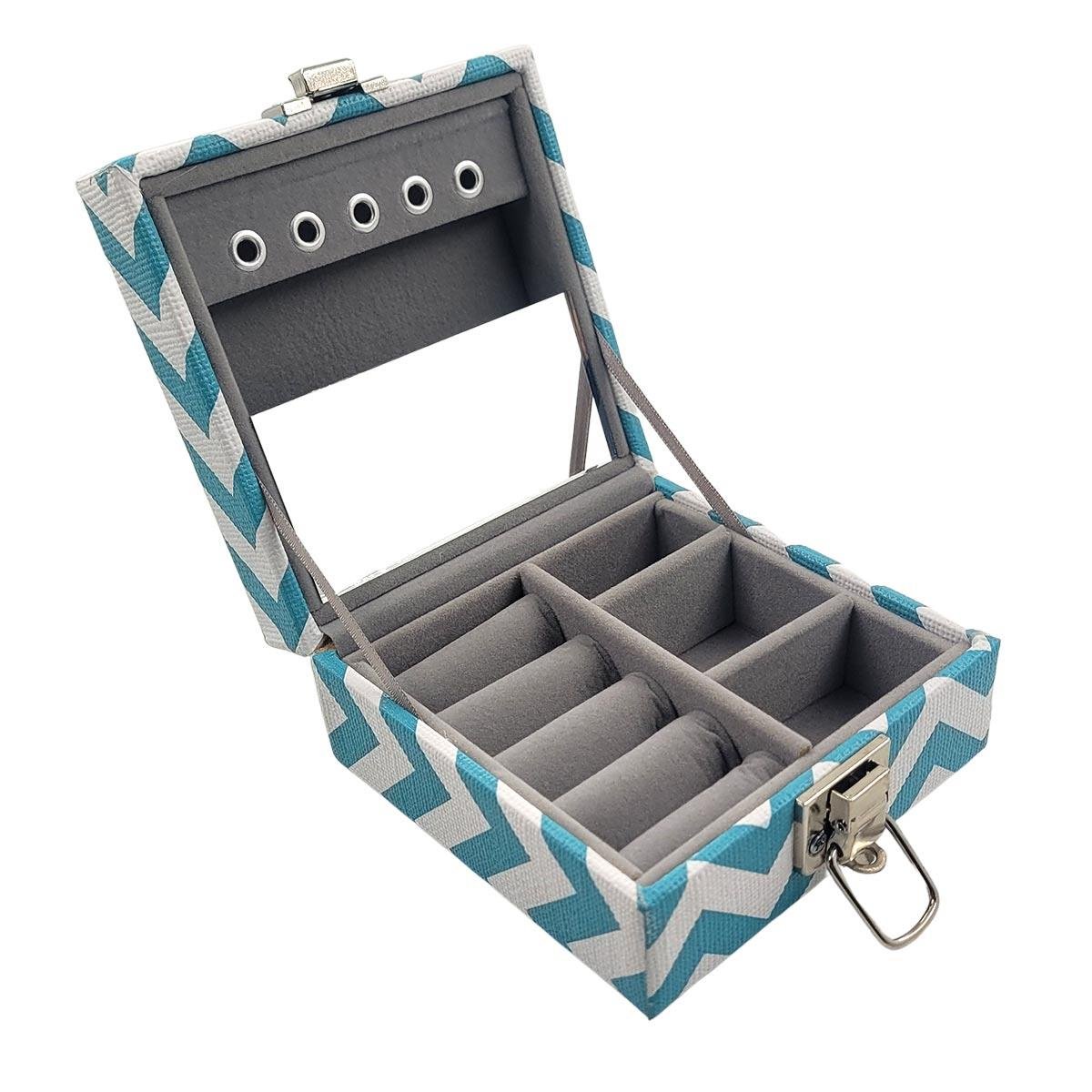 Estojo Maleta Porta Jóias Para Viagem Mini Chevron Tiffany