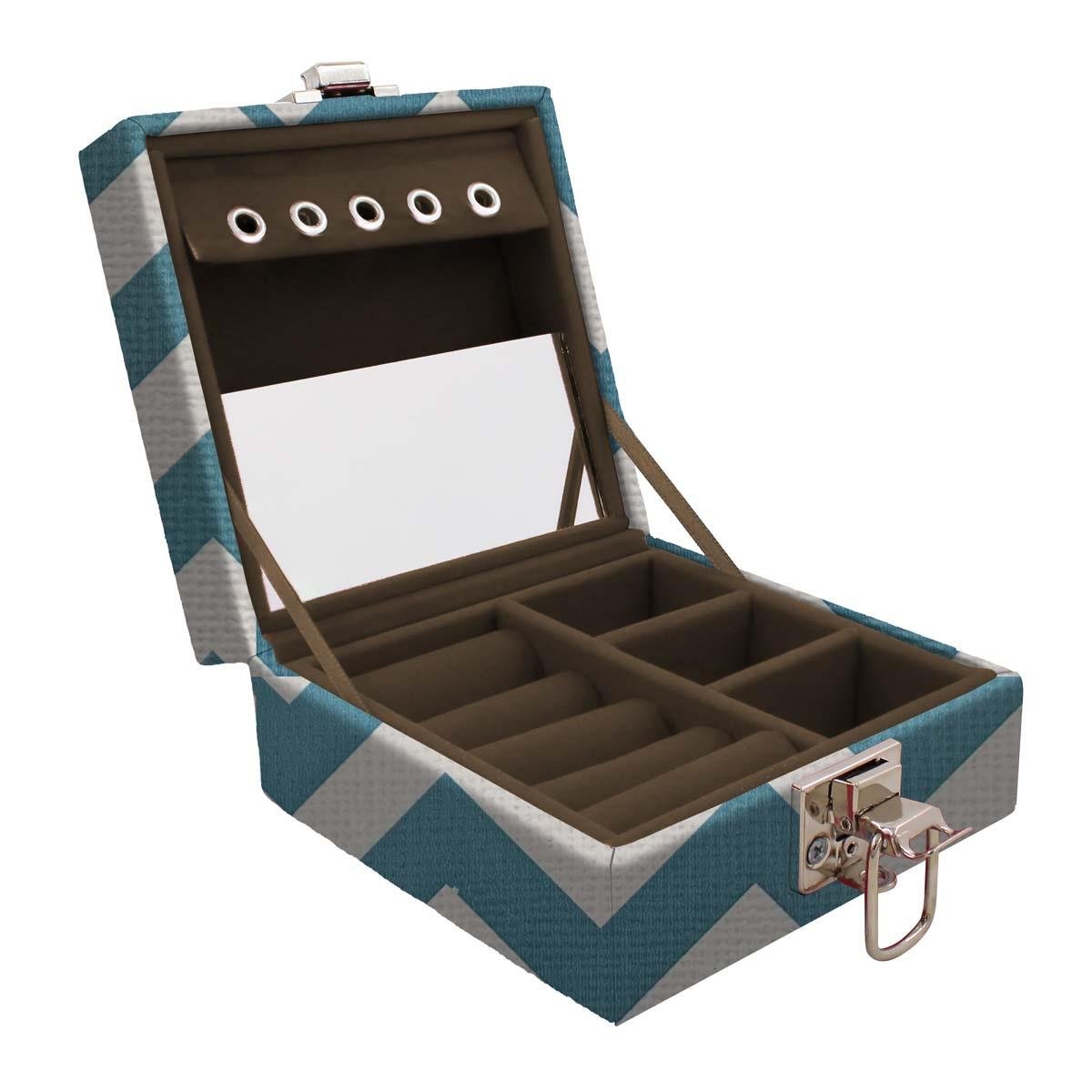 Estojo Maleta Porta Jóias Para Viagem Mini Chevron Tiffany