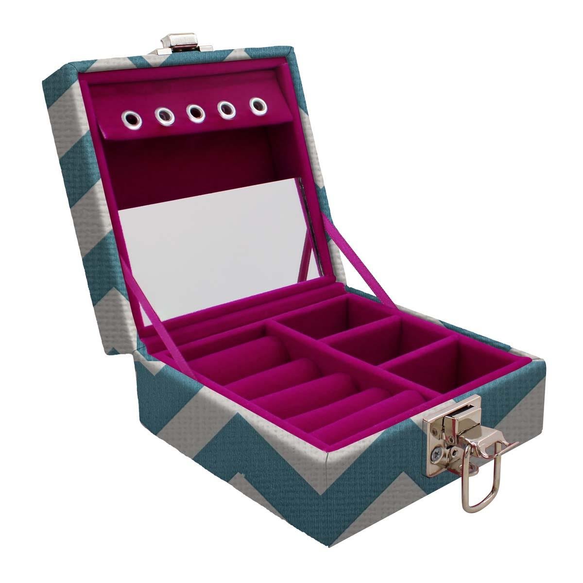 Estojo Maleta Porta Jóias Para Viagem Mini Chevron Tiffany