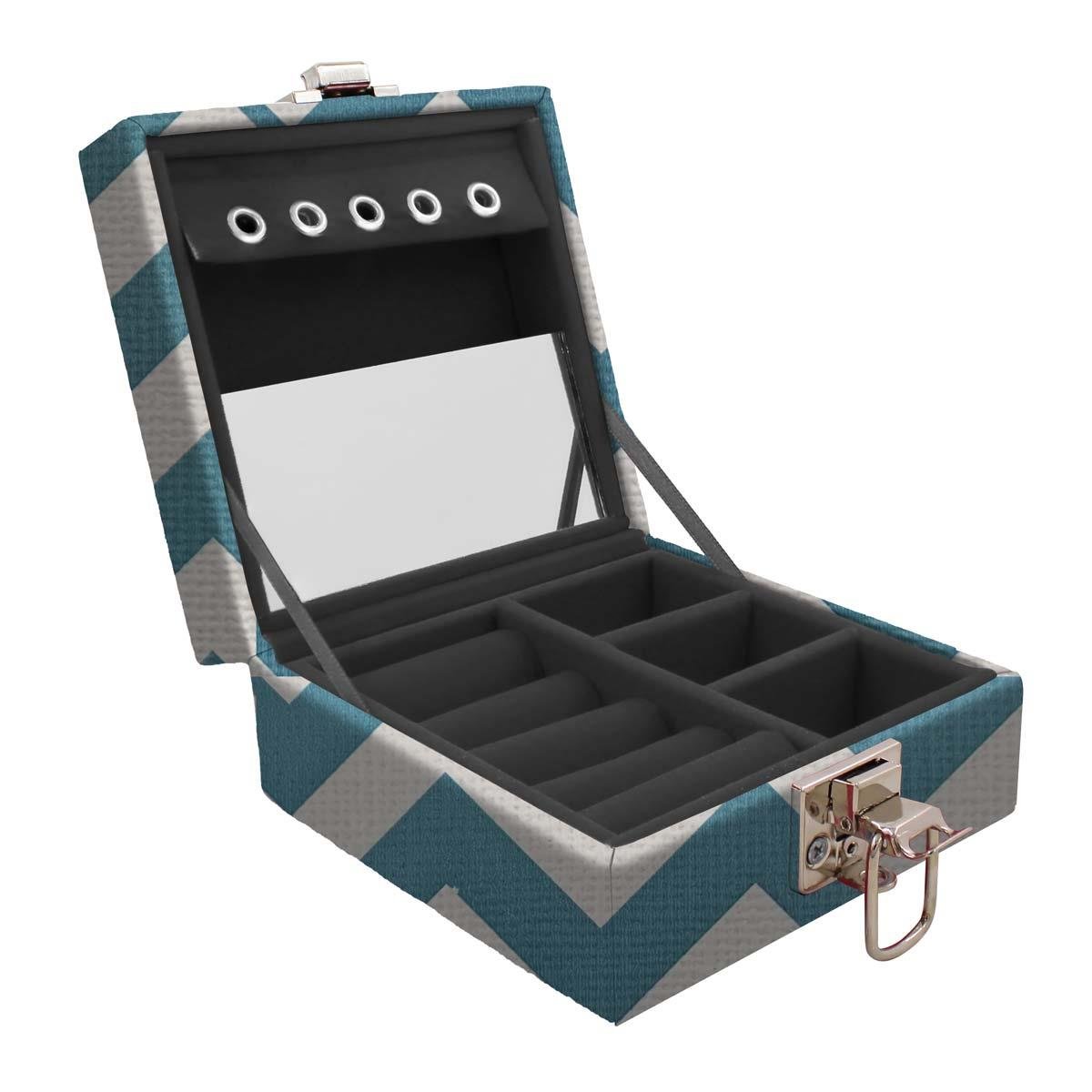 Estojo Maleta Porta Jóias Para Viagem Mini Chevron Tiffany