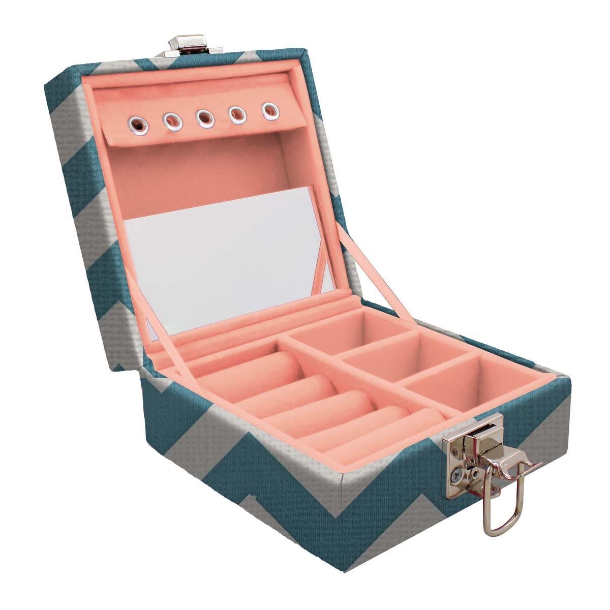 Estojo Maleta Porta Jóias Para Viagem Mini Chevron Tiffany