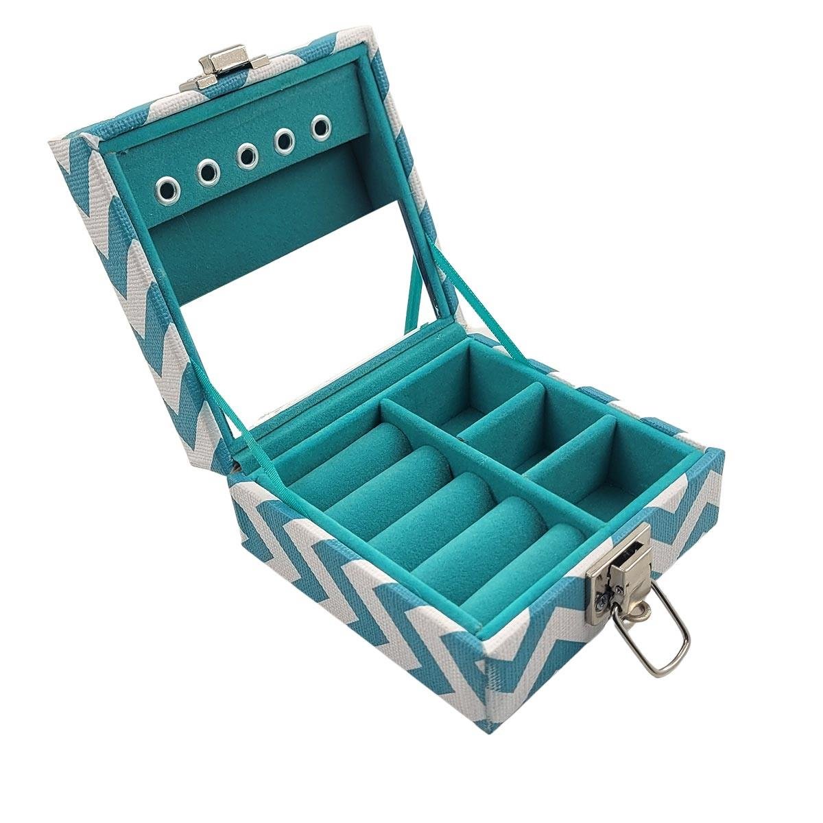 Estojo Maleta Porta Jóias Para Viagem Mini Chevron Tiffany