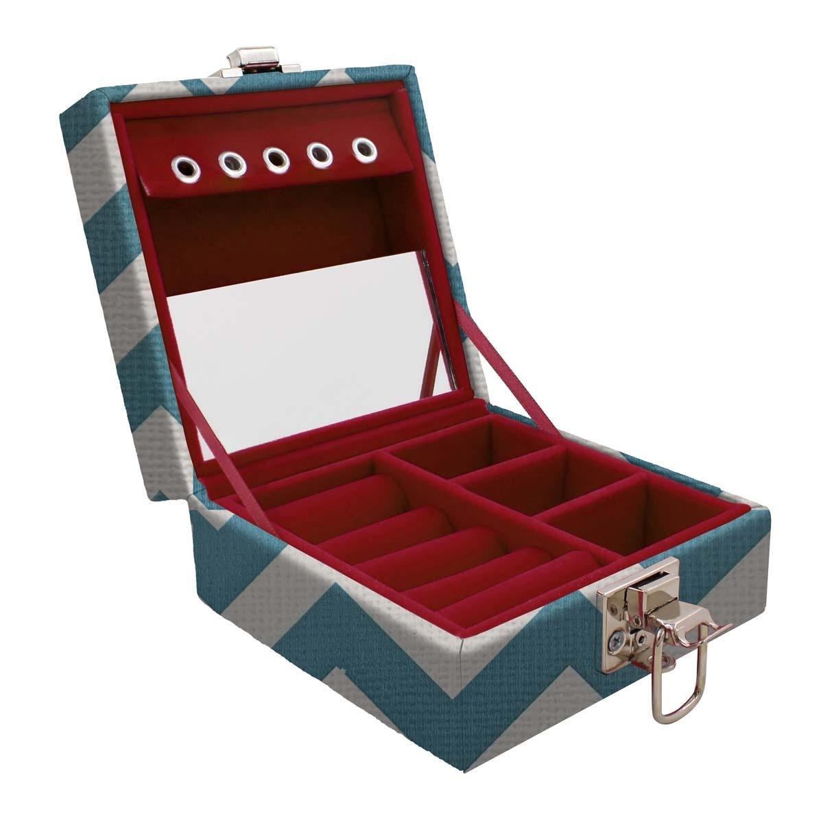 Estojo Maleta Porta Jóias Para Viagem Mini Chevron Tiffany