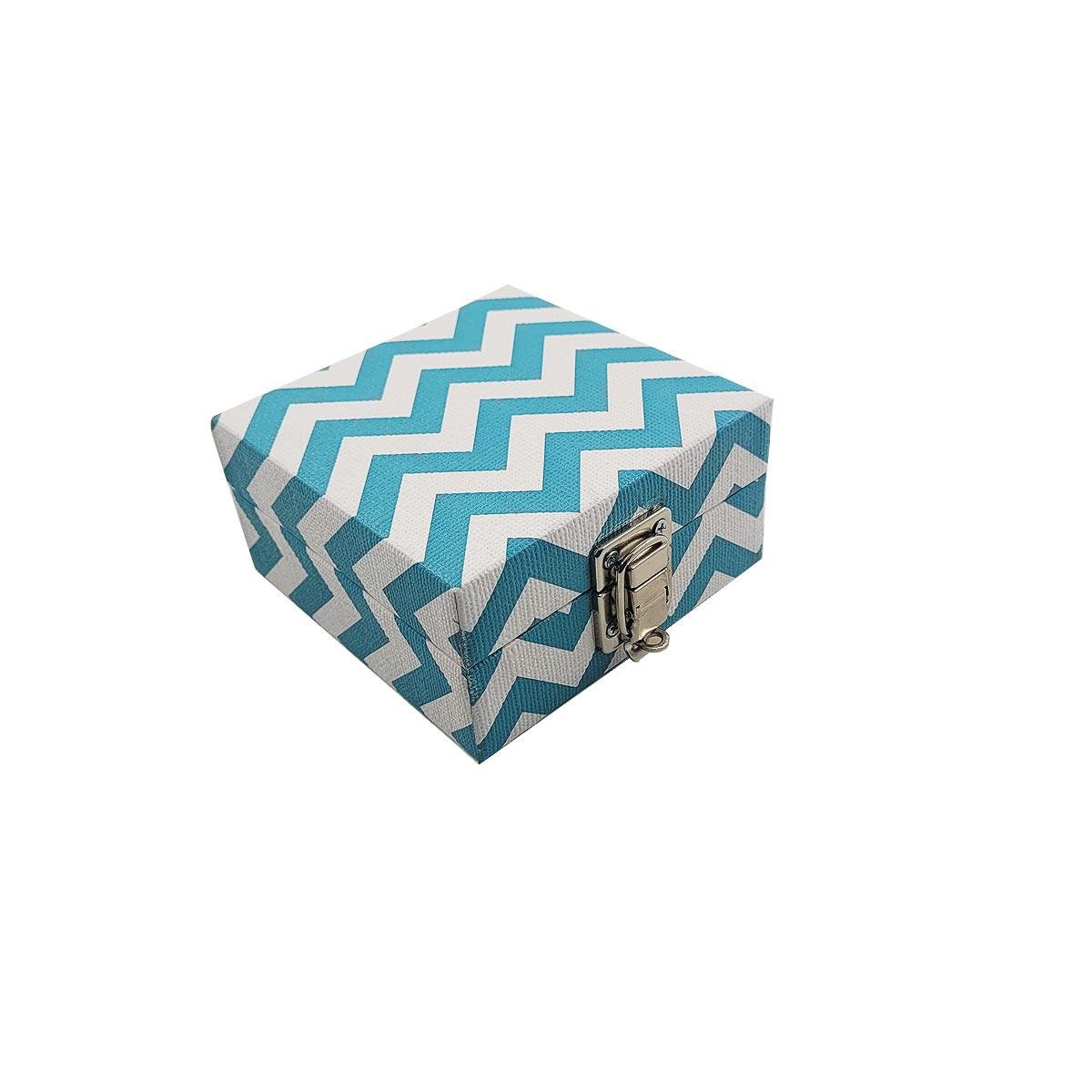 Estojo Maleta Porta Jóias Para Viagem Mini Chevron Tiffany
