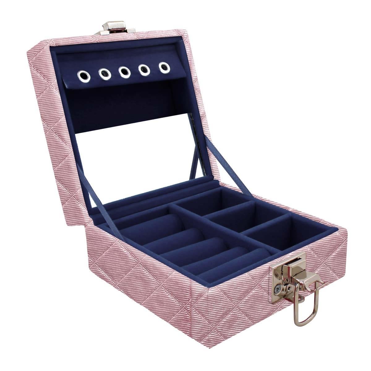 Estojo Maleta Porta Jóias Para Viagem Mini Dijon Rosa Bebe Metalizado